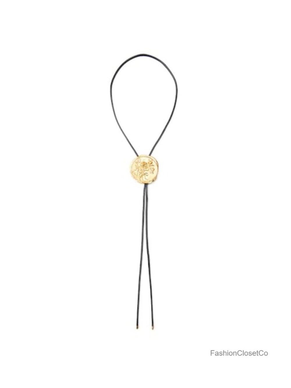 18K Gold Plated Vintage Coin Pendant Necklace Adjustable Black Cord Floral